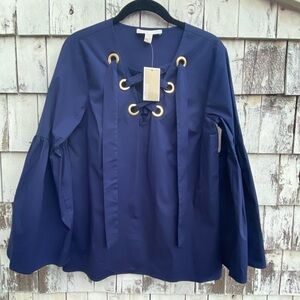 Michael Kors Belt Sleeves Blue and Gold Tunic